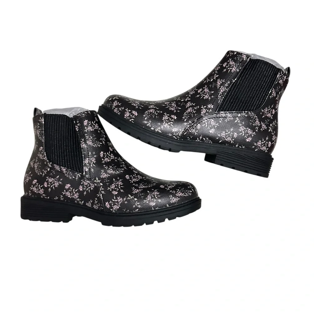 Blowfish Kids Boots with Black and Pink Floral Pattern